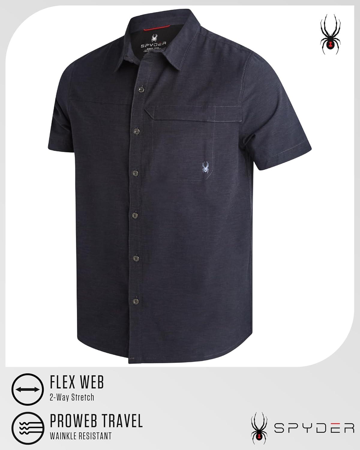 imageSpyder Mens Short Sleeve Button Down Shirts Lightweight Stretch Casual Collared Dress Shirts for Men Travel Office WorkwearHeather Black