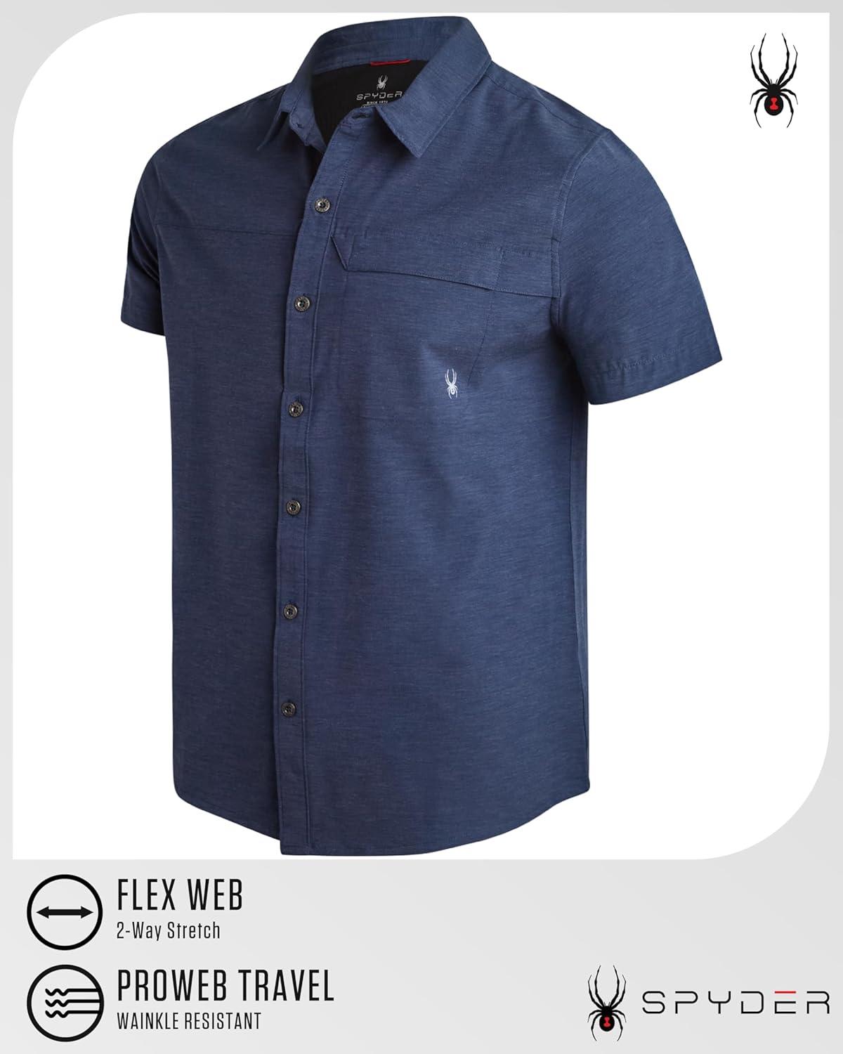 imageSpyder Mens Short Sleeve Button Down Shirts Lightweight Stretch Casual Collared Dress Shirts for Men Travel Office WorkwearNavy