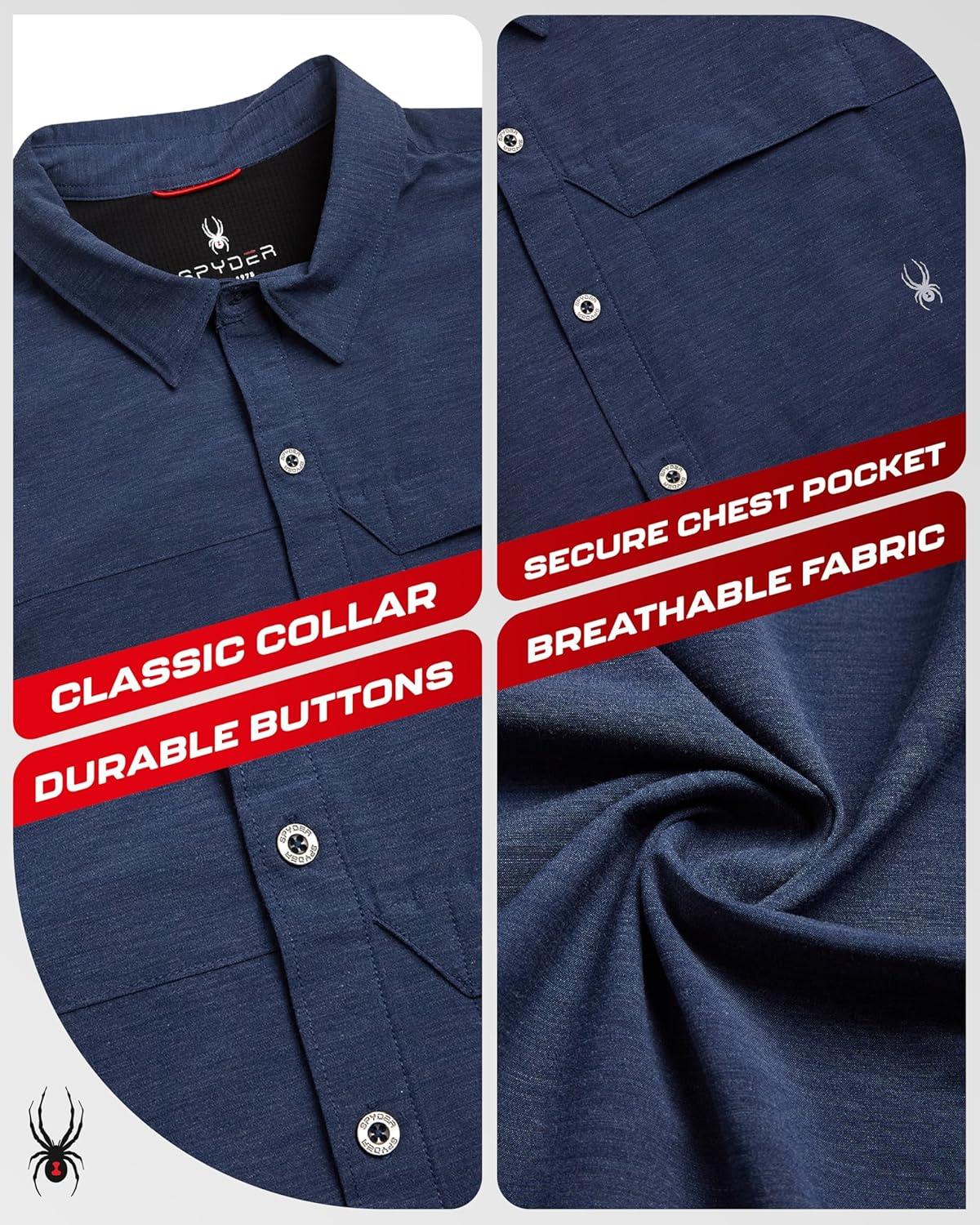 imageSpyder Mens Short Sleeve Button Down Shirts Lightweight Stretch Casual Collared Dress Shirts for Men Travel Office WorkwearNavy