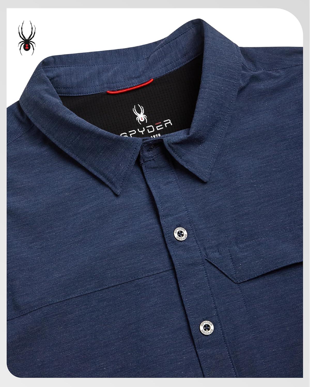 imageSpyder Mens Short Sleeve Button Down Shirts Lightweight Stretch Casual Collared Dress Shirts for Men Travel Office WorkwearNavy