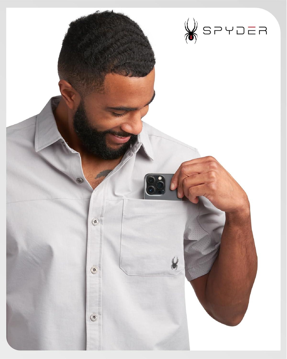 imageSpyder Mens Short Sleeve Button Down Shirts Lightweight Stretch Casual Collared Dress Shirts for Men Travel Office WorkwearPewter