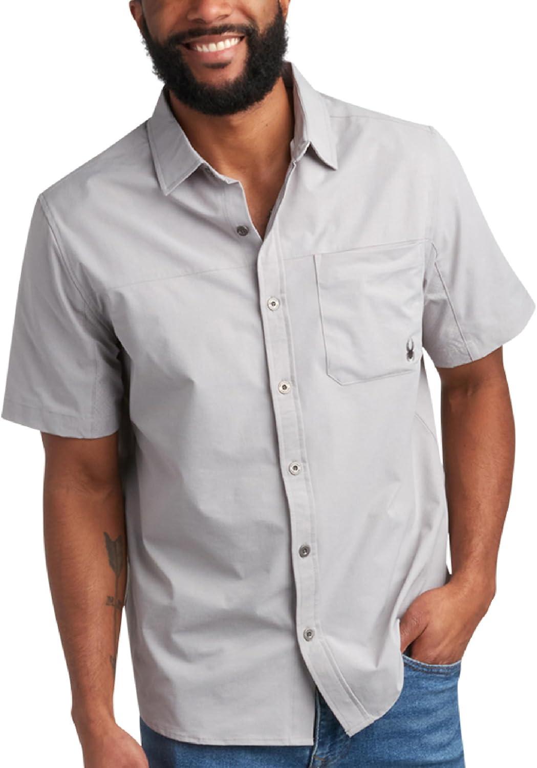 imageSpyder Mens Short Sleeve Button Down Shirts Lightweight Stretch Casual Collared Dress Shirts for Men Travel Office WorkwearPewter