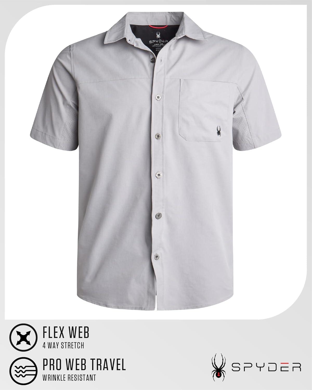 imageSpyder Mens Short Sleeve Button Down Shirts Lightweight Stretch Casual Collared Dress Shirts for Men Travel Office WorkwearPewter