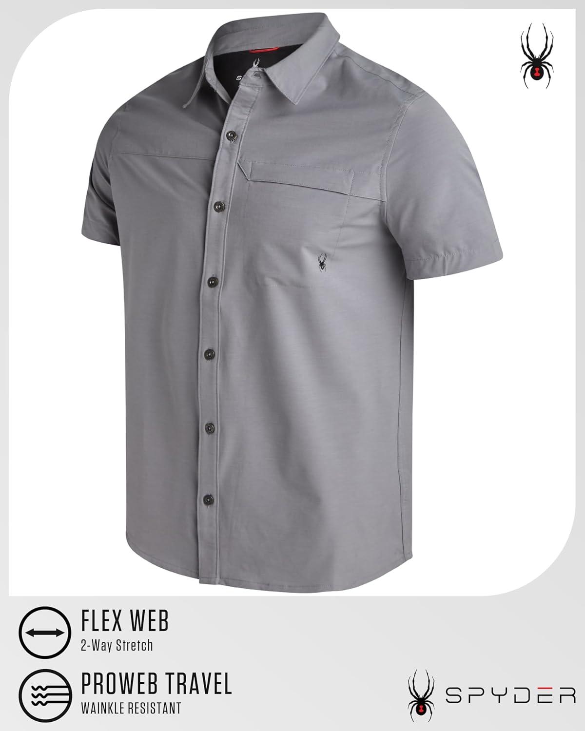 imageSpyder Mens Short Sleeve Button Down Shirts Lightweight Stretch Casual Collared Dress Shirts for Men Travel Office WorkwearPewter Smoke