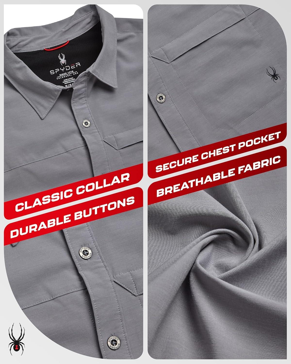 imageSpyder Mens Short Sleeve Button Down Shirts Lightweight Stretch Casual Collared Dress Shirts for Men Travel Office WorkwearPewter Smoke