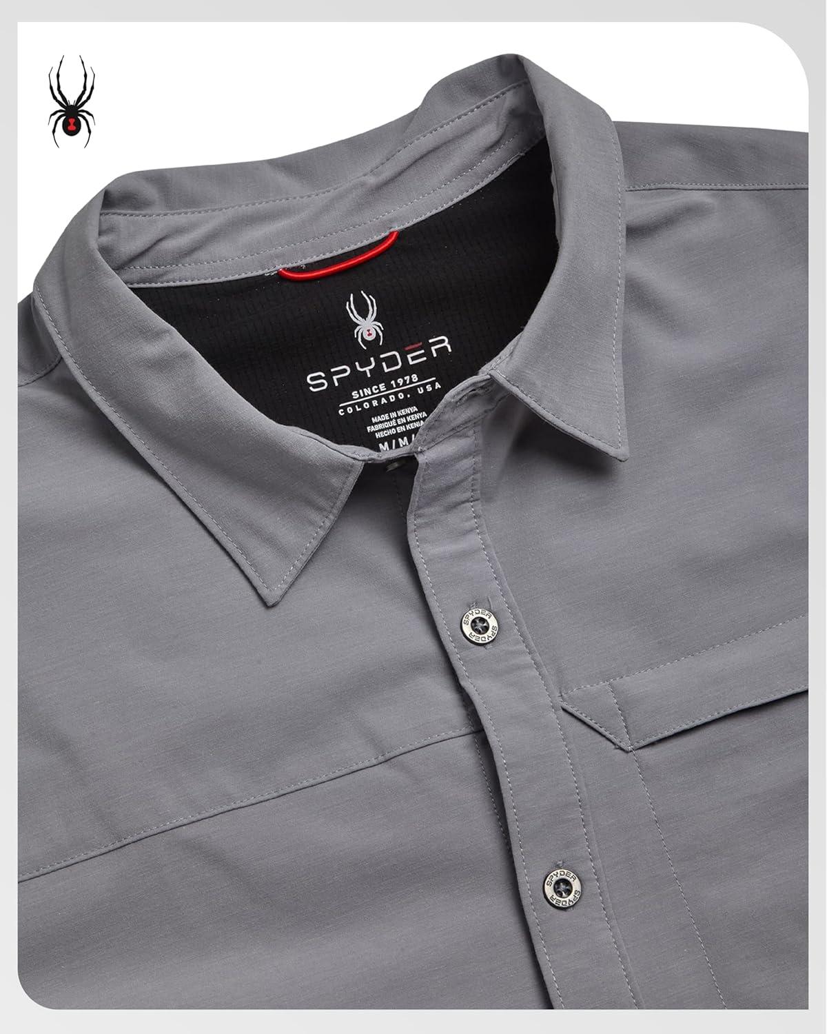 imageSpyder Mens Short Sleeve Button Down Shirts Lightweight Stretch Casual Collared Dress Shirts for Men Travel Office WorkwearPewter Smoke