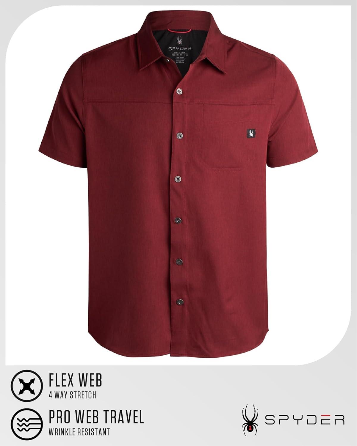 imageSpyder Mens Short Sleeve Button Down Shirts Lightweight Stretch Casual Collared Dress Shirts for Men Travel Office WorkwearPomegranate