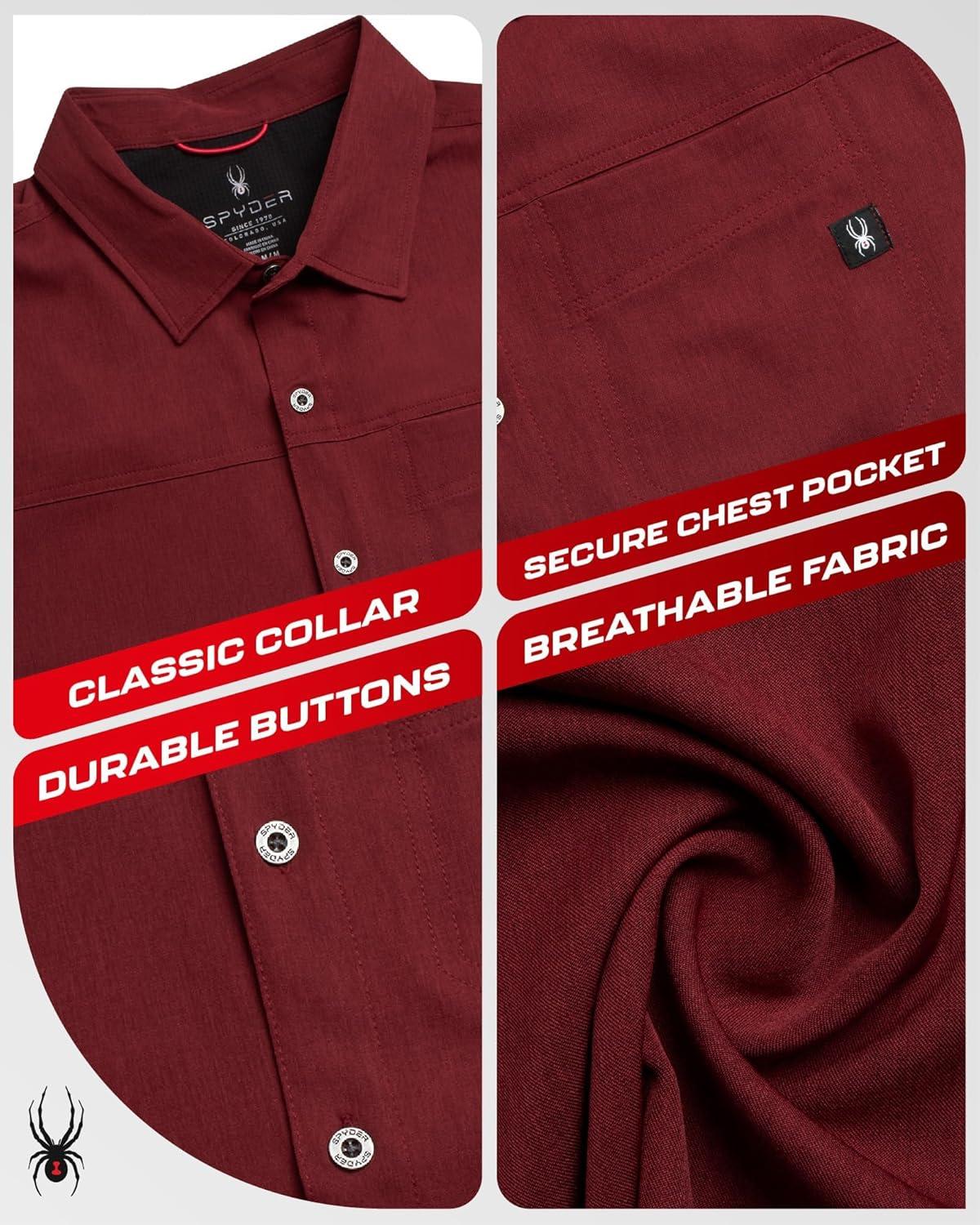 imageSpyder Mens Short Sleeve Button Down Shirts Lightweight Stretch Casual Collared Dress Shirts for Men Travel Office WorkwearPomegranate