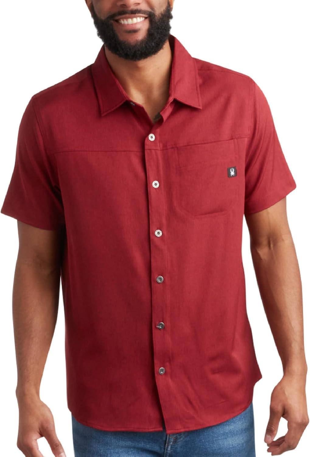 imageSpyder Mens Short Sleeve Button Down Shirts Lightweight Stretch Casual Collared Dress Shirts for Men Travel Office WorkwearPomegranate