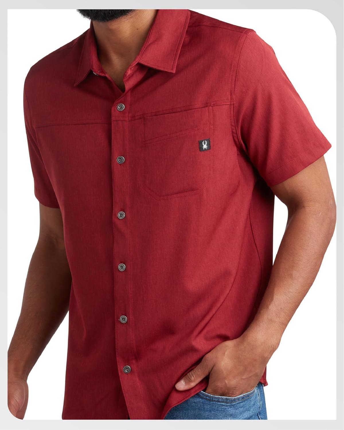 imageSpyder Mens Short Sleeve Button Down Shirts Lightweight Stretch Casual Collared Dress Shirts for Men Travel Office WorkwearPomegranate