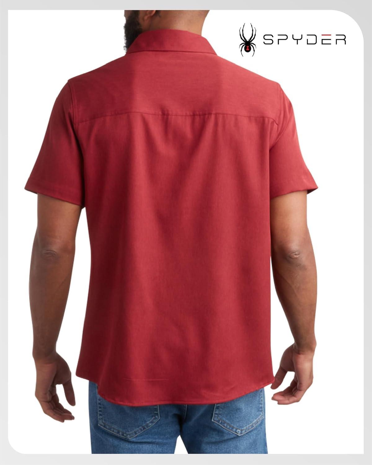 imageSpyder Mens Short Sleeve Button Down Shirts Lightweight Stretch Casual Collared Dress Shirts for Men Travel Office WorkwearPomegranate
