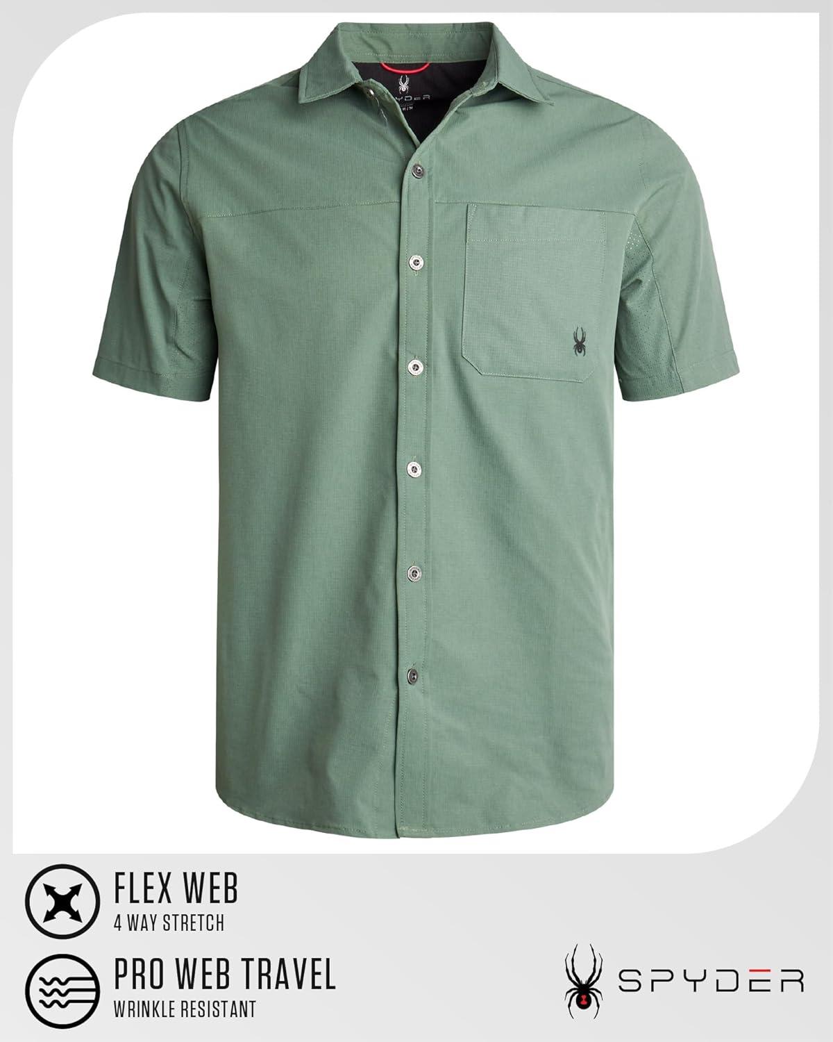 imageSpyder Mens Short Sleeve Button Down Shirts Lightweight Stretch Casual Collared Dress Shirts for Men Travel Office WorkwearSpruce Green