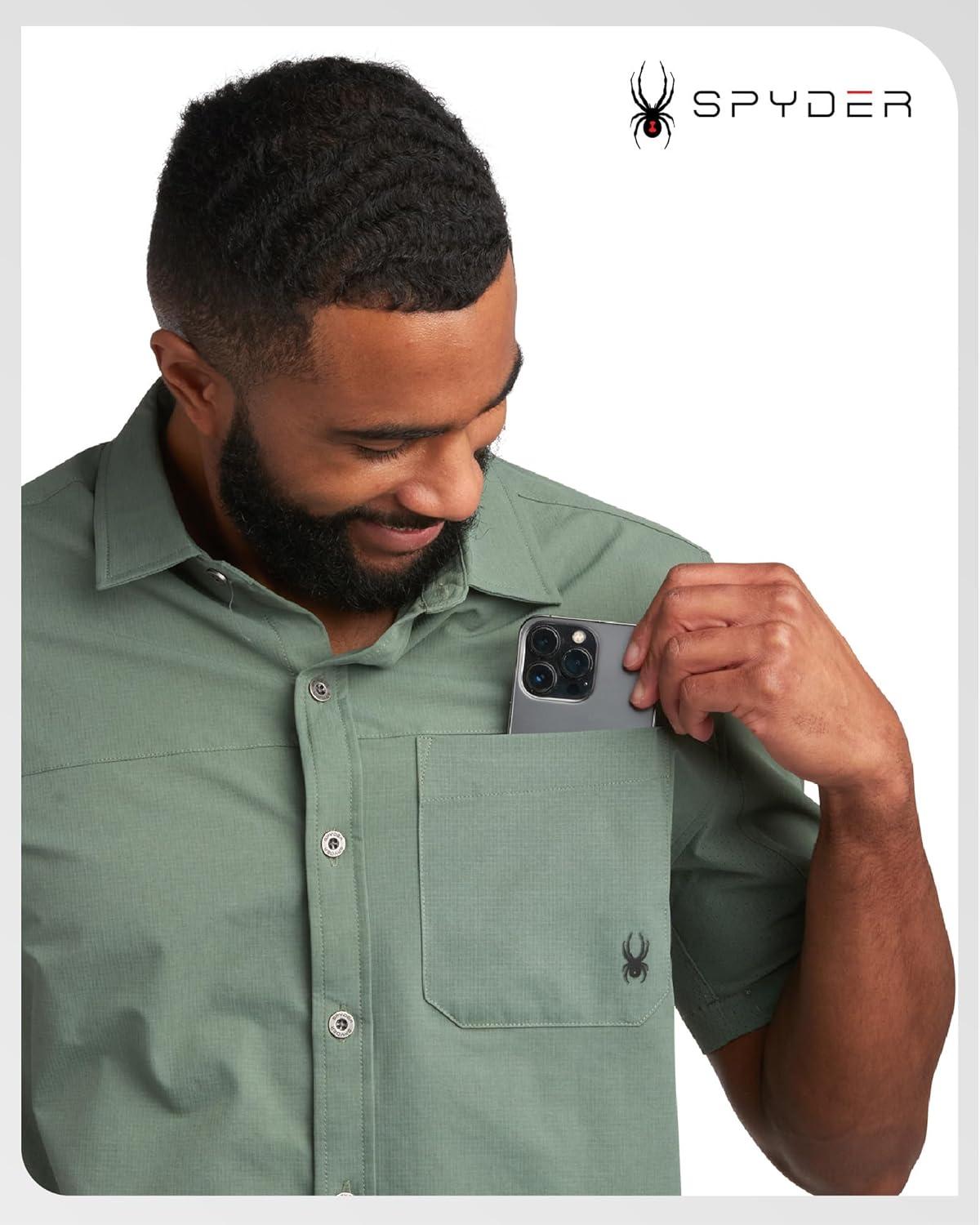 imageSpyder Mens Short Sleeve Button Down Shirts Lightweight Stretch Casual Collared Dress Shirts for Men Travel Office WorkwearSpruce Green