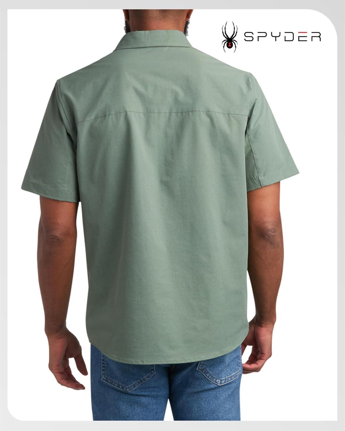 imageSpyder Mens Short Sleeve Button Down Shirts Lightweight Stretch Casual Collared Dress Shirts for Men Travel Office WorkwearSpruce Green