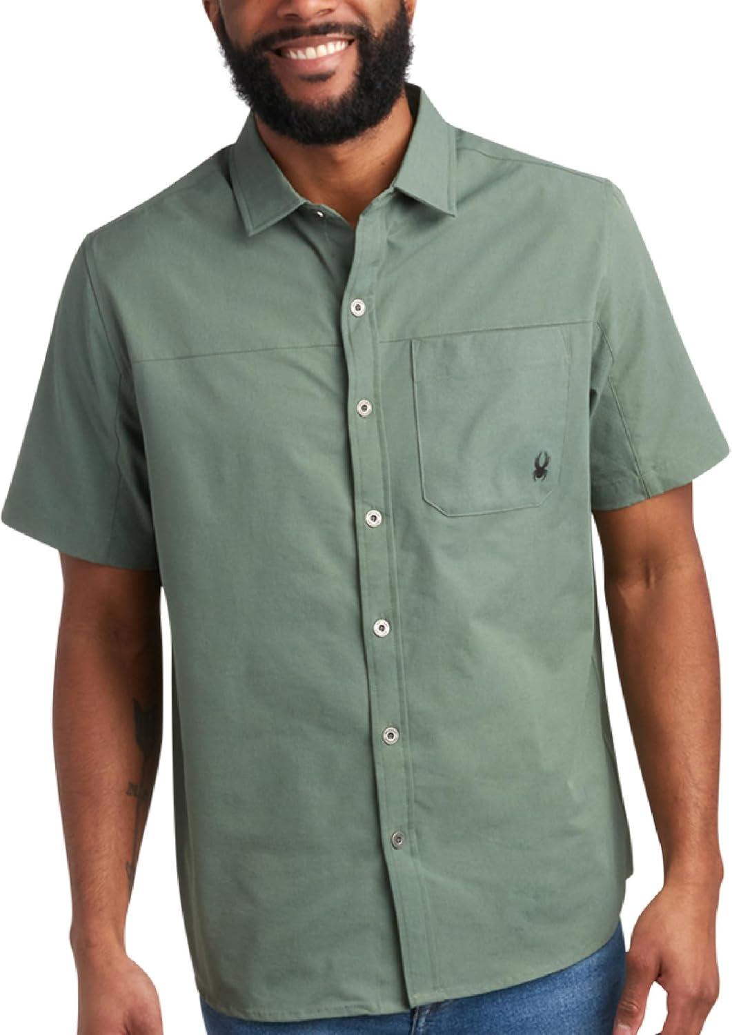 imageSpyder Mens Short Sleeve Button Down Shirts Lightweight Stretch Casual Collared Dress Shirts for Men Travel Office WorkwearSpruce Green