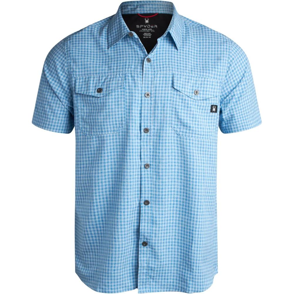 imageSpyder Mens Button Down Shirt Lightweight Plaid Casual Collared Shirt Wrinkle Free Short Sleeve Shirts for MenCobalt