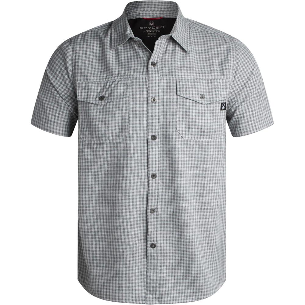 imageSpyder Mens Button Down Shirt Lightweight Plaid Casual Collared Shirt Wrinkle Free Short Sleeve Shirts for MenGrey