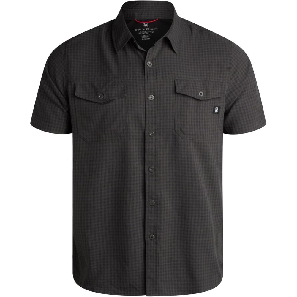 imageSpyder Mens Button Down Shirt Lightweight Plaid Casual Collared Shirt Wrinkle Free Short Sleeve Shirts for MenHeather Black