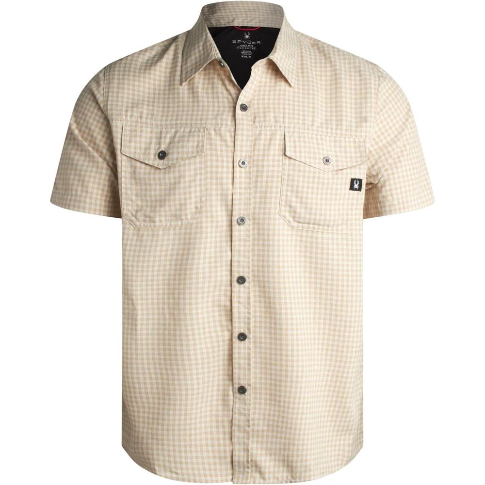 imageSpyder Mens Button Down Shirt Lightweight Plaid Casual Collared Shirt Wrinkle Free Short Sleeve Shirts for MenKhaki