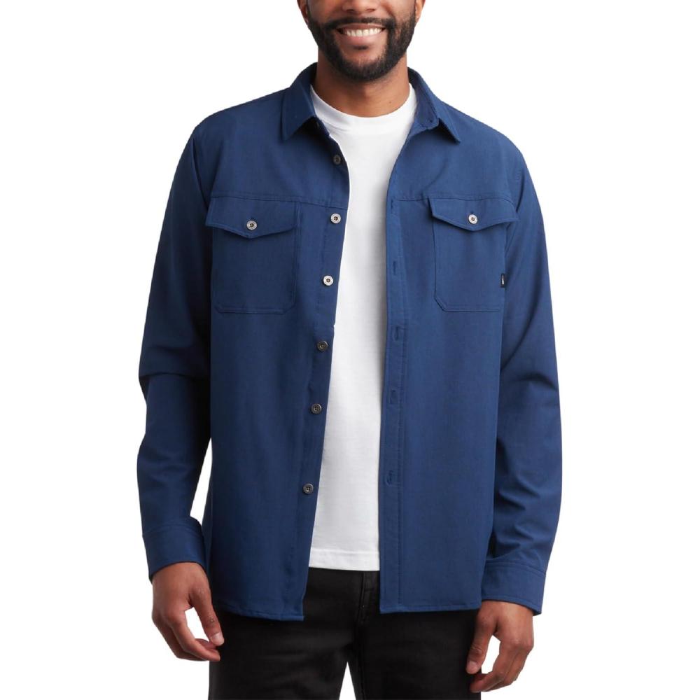imageSpyder Mens Button Down Shirt Jacket Performance Long Sleeve Shirt Jacket for Men Casual Collared Mens Button Up ShirtsEstate Blue