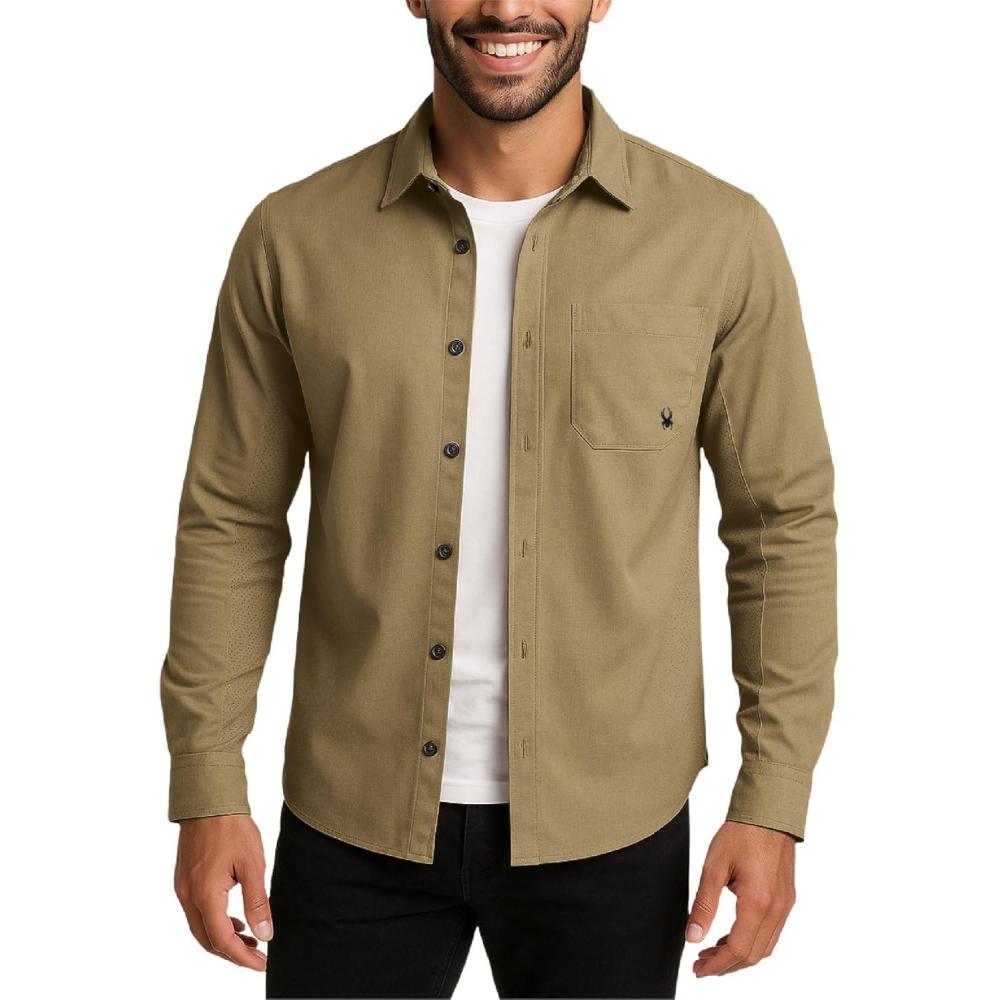 imageSpyder Mens Button Down Shirt Jacket Performance Long Sleeve Shirt Jacket for Men Casual Collared Mens Button Up ShirtsKhaki
