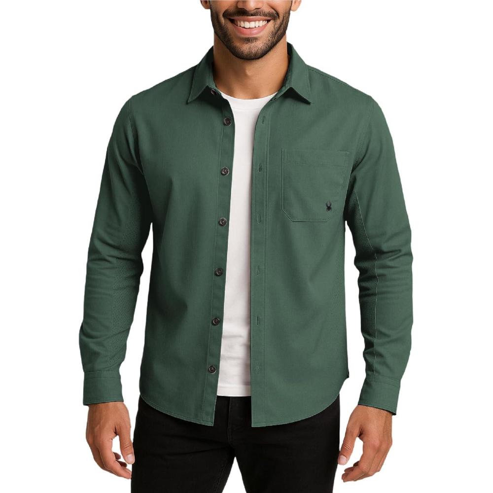 imageSpyder Mens Button Down Shirt Jacket Performance Long Sleeve Shirt Jacket for Men Casual Collared Mens Button Up ShirtsSpruce Green