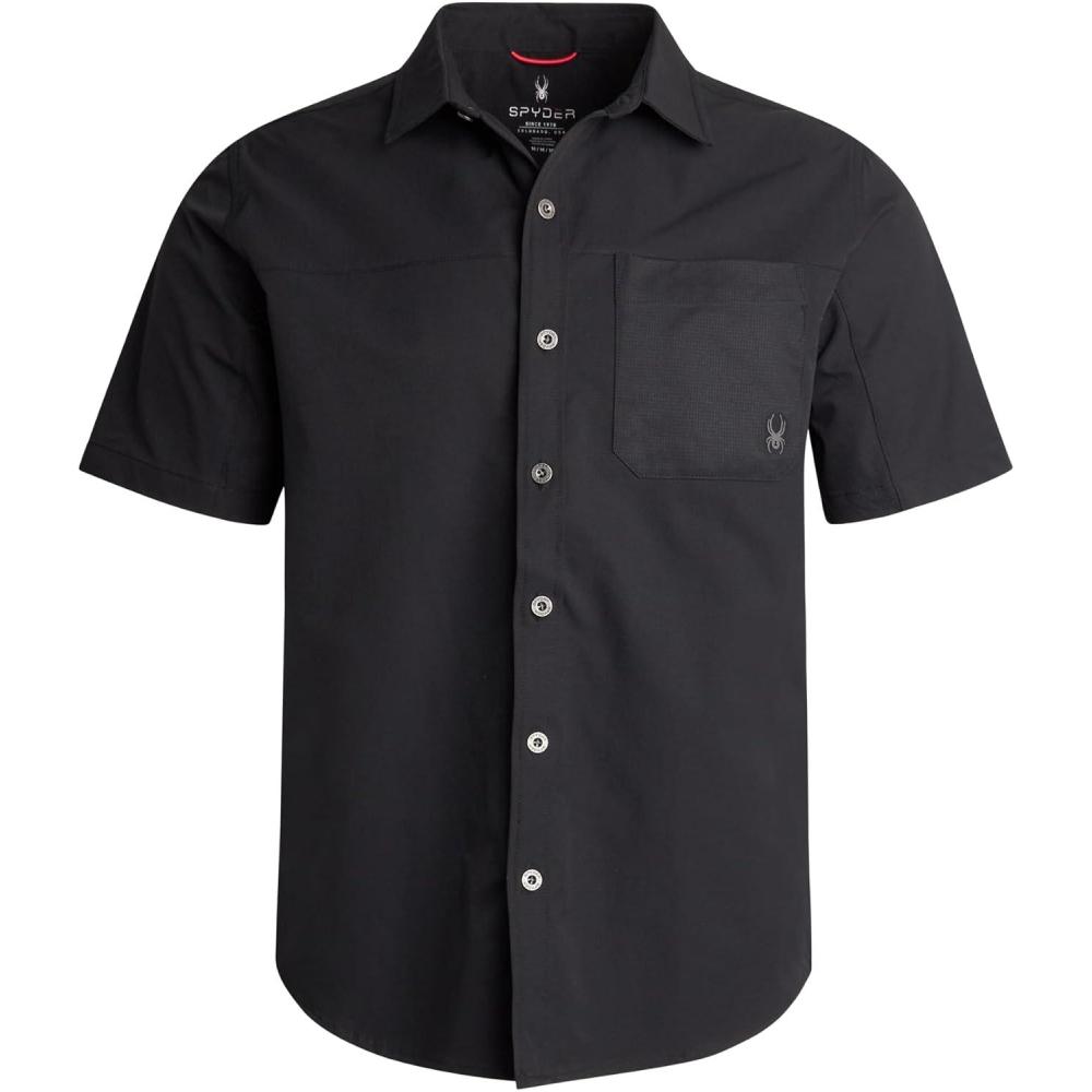 imageSpyder Mens Short Sleeve Button Down Shirts Lightweight Stretch Casual Collared Dress Shirts for Men Travel Office WorkwearBlack