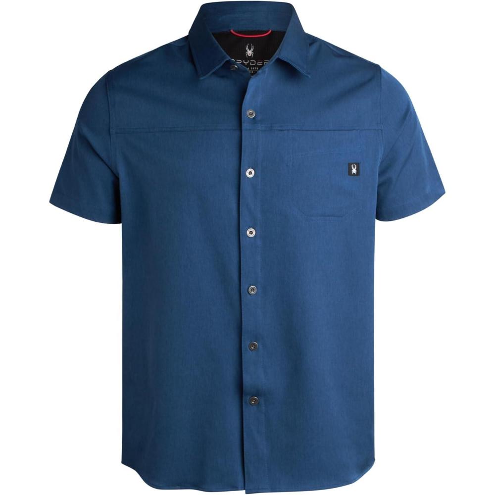 imageSpyder Mens Short Sleeve Button Down Shirts Lightweight Stretch Casual Collared Dress Shirts for Men Travel Office WorkwearBlue