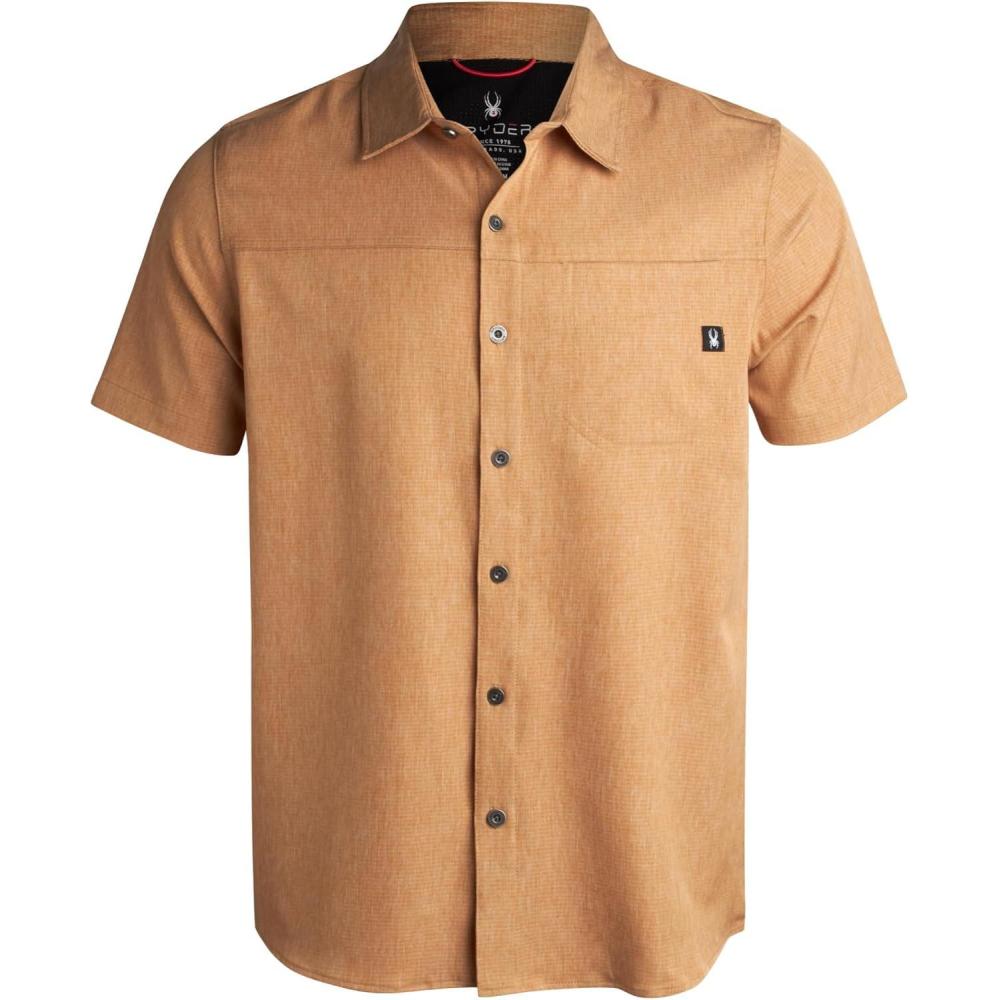 imageSpyder Mens Short Sleeve Button Down Shirts  Lightweight Stretch Casual Collared Dress Shirts for Men Travel Office WorkwearCaramel