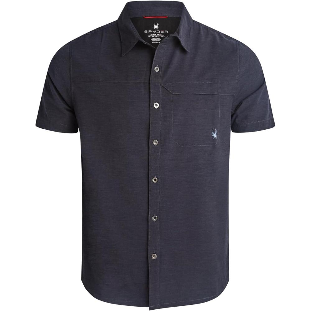 imageSpyder Mens Short Sleeve Button Down Shirts Lightweight Stretch Casual Collared Dress Shirts for Men Travel Office WorkwearHeather Black