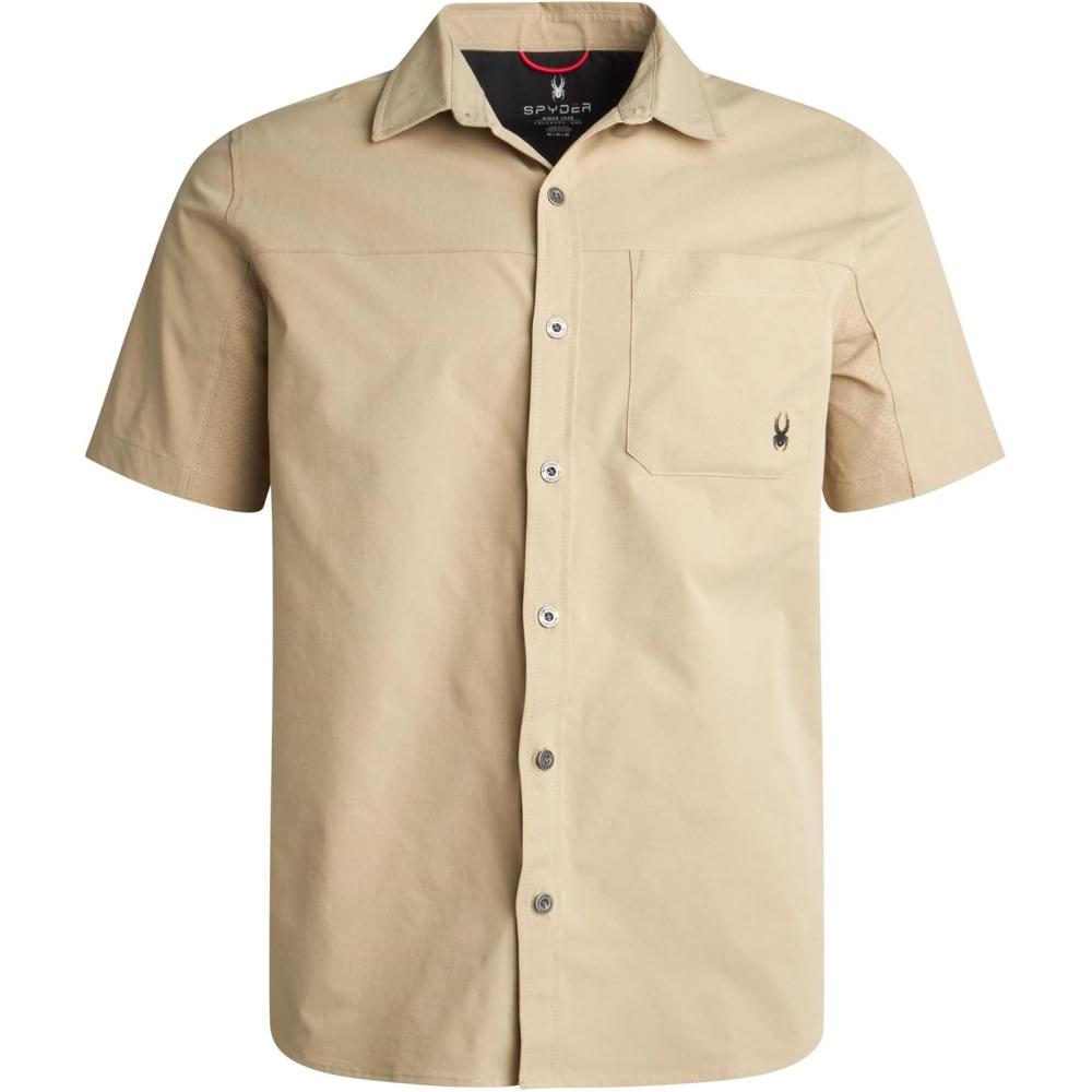imageSpyder Mens Short Sleeve Button Down Shirts Lightweight Stretch Casual Collared Dress Shirts for Men Travel Office WorkwearKhaki