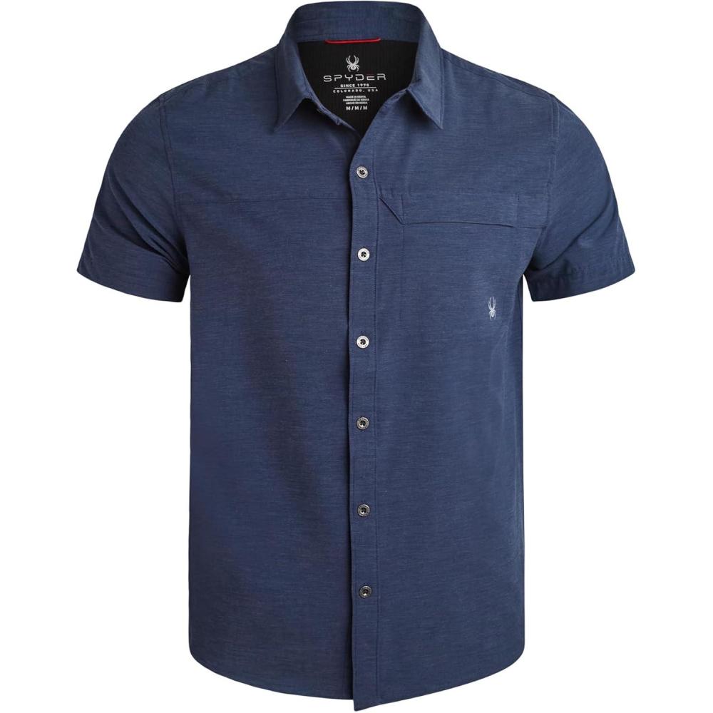 imageSpyder Mens Short Sleeve Button Down Shirts Lightweight Stretch Casual Collared Dress Shirts for Men Travel Office WorkwearNavy