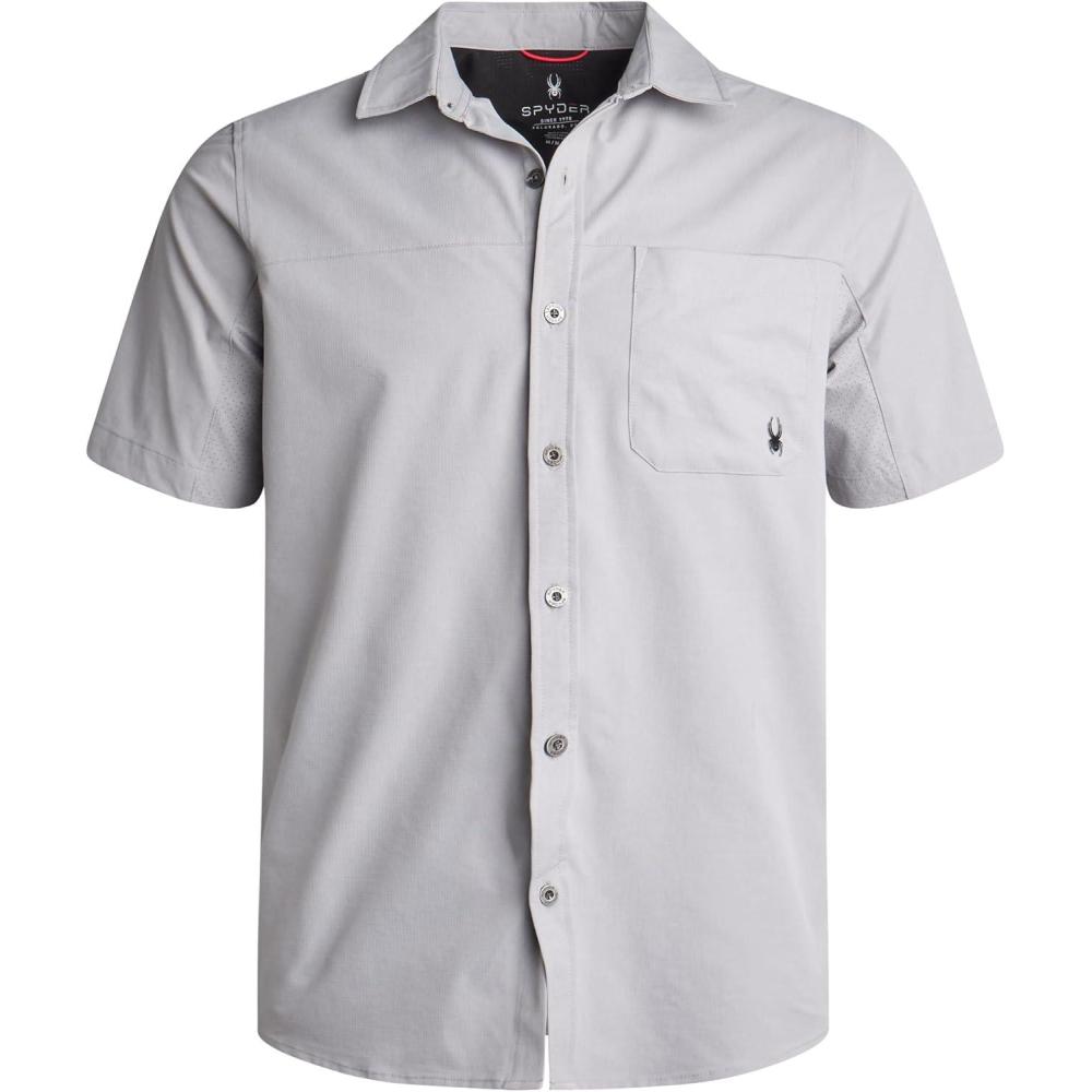 imageSpyder Mens Short Sleeve Button Down Shirts  Lightweight Stretch Casual Collared Dress Shirts for Men Travel Office WorkwearPewter