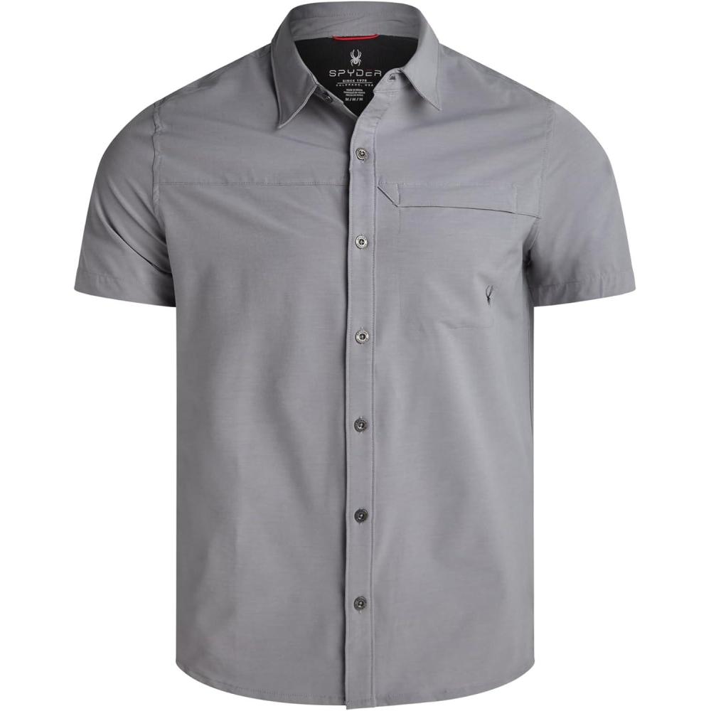 imageSpyder Mens Short Sleeve Button Down Shirts Lightweight Stretch Casual Collared Dress Shirts for Men Travel Office WorkwearPewter Smoke