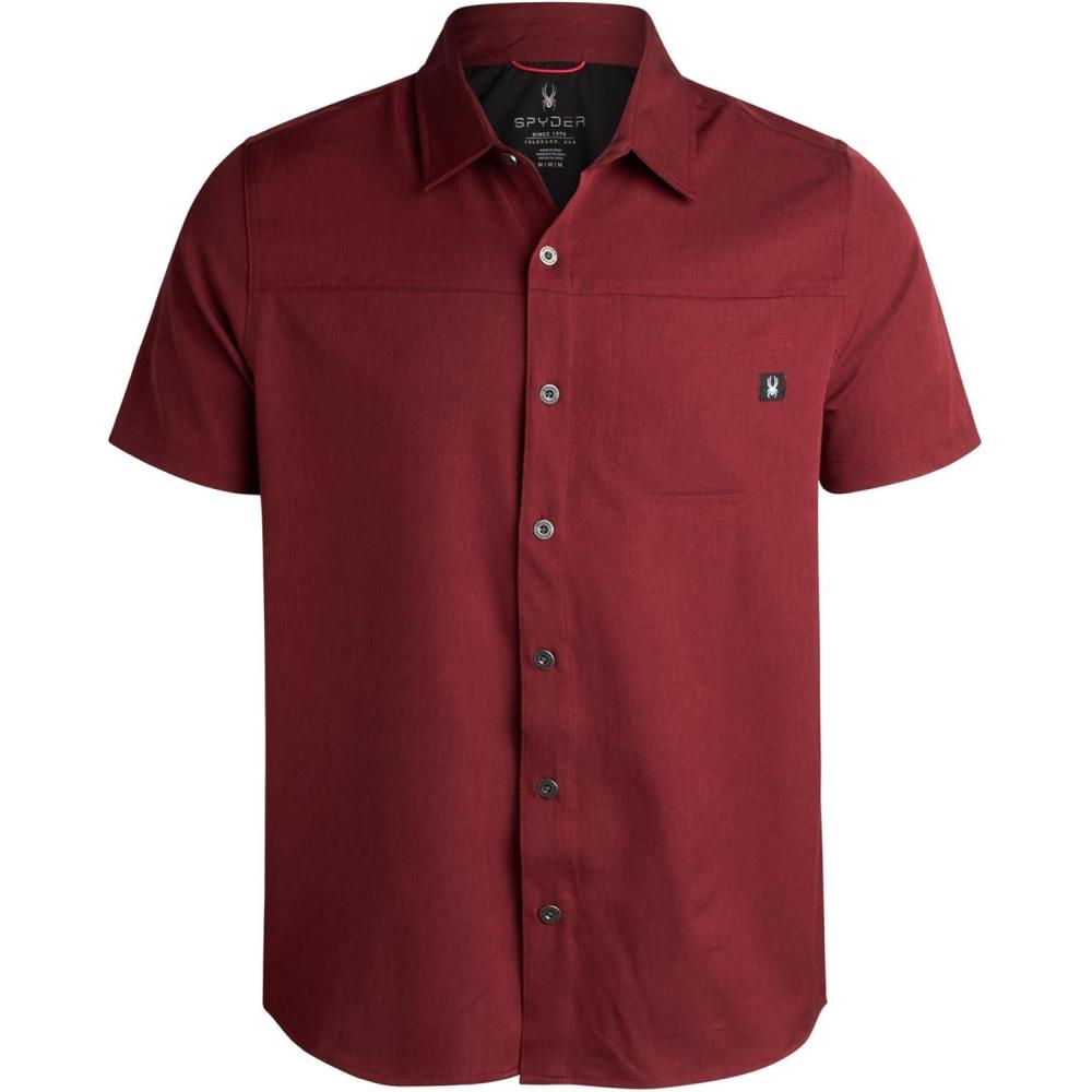 imageSpyder Mens Short Sleeve Button Down Shirts  Lightweight Stretch Casual Collared Dress Shirts for Men Travel Office WorkwearPomegranate