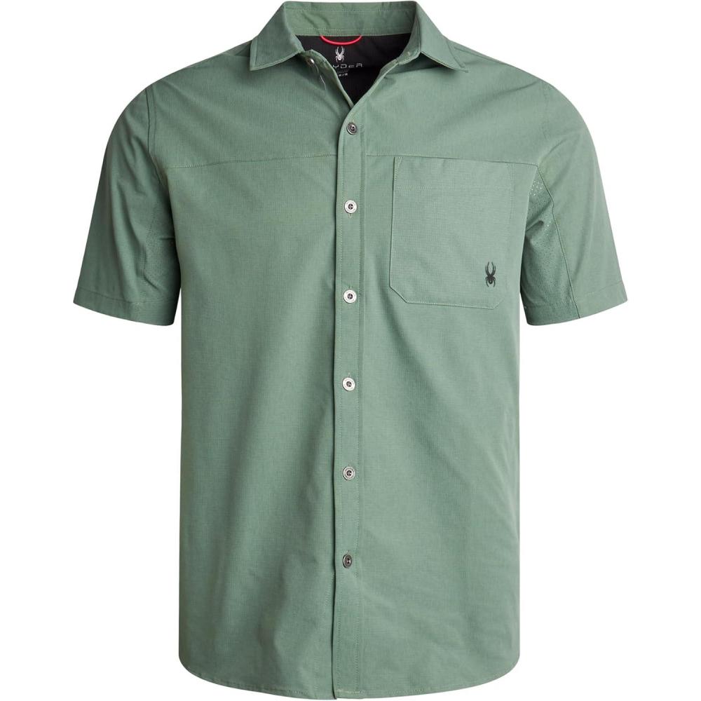 imageSpyder Mens Short Sleeve Button Down Shirts Lightweight Stretch Casual Collared Dress Shirts for Men Travel Office WorkwearSpruce Green