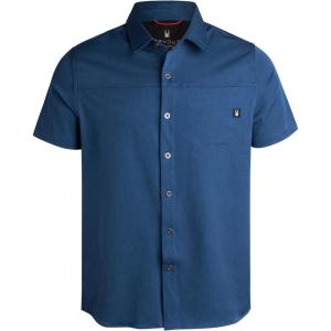 Spyder Mens Short Sleeve Button Down Shirts – Lightweight Stretch Casual Collared Dress Shirts for Men Travel Office Workwear(Blue)