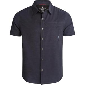 Spyder Mens Short Sleeve Button Down Shirts – Lightweight Stretch Casual Collared Dress Shirts for Men Travel Office Workwear(Heather Black)