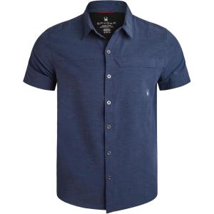 Spyder Mens Short Sleeve Button Down Shirts – Lightweight Stretch Casual Collared Dress Shirts for Men Travel Office Workwear(Navy)