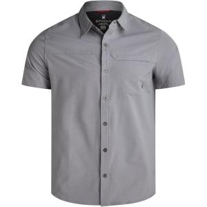Spyder Mens Short Sleeve Button Down Shirts – Lightweight Stretch Casual Collared Dress Shirts for Men Travel Office Workwear(Pewter Smoke)