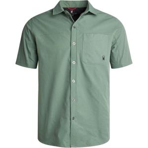 Spyder Mens Short Sleeve Button Down Shirts – Lightweight Stretch Casual Collared Dress Shirts for Men Travel Office Workwear(Spruce Green)