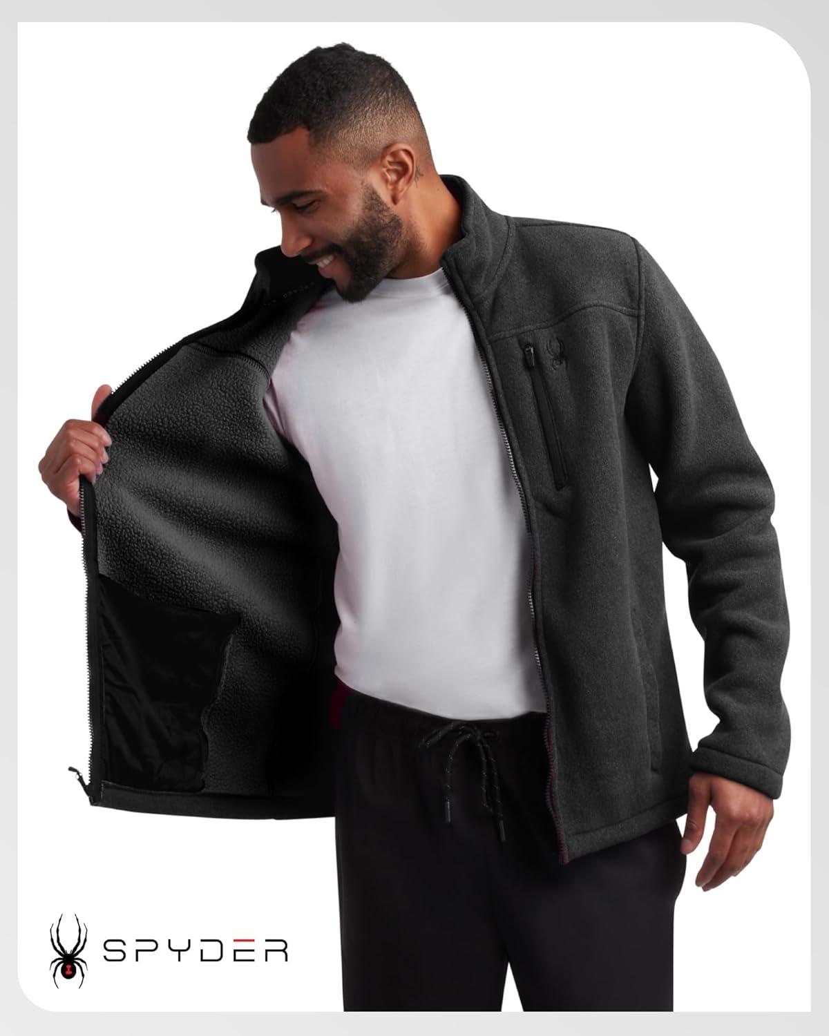 imageSpyder Mens Fleece Jacket Full Zip Up Lightweight Sherpa Fleece Fall Mens Winter Jacket with Pockets for Outdoor HikingBlack