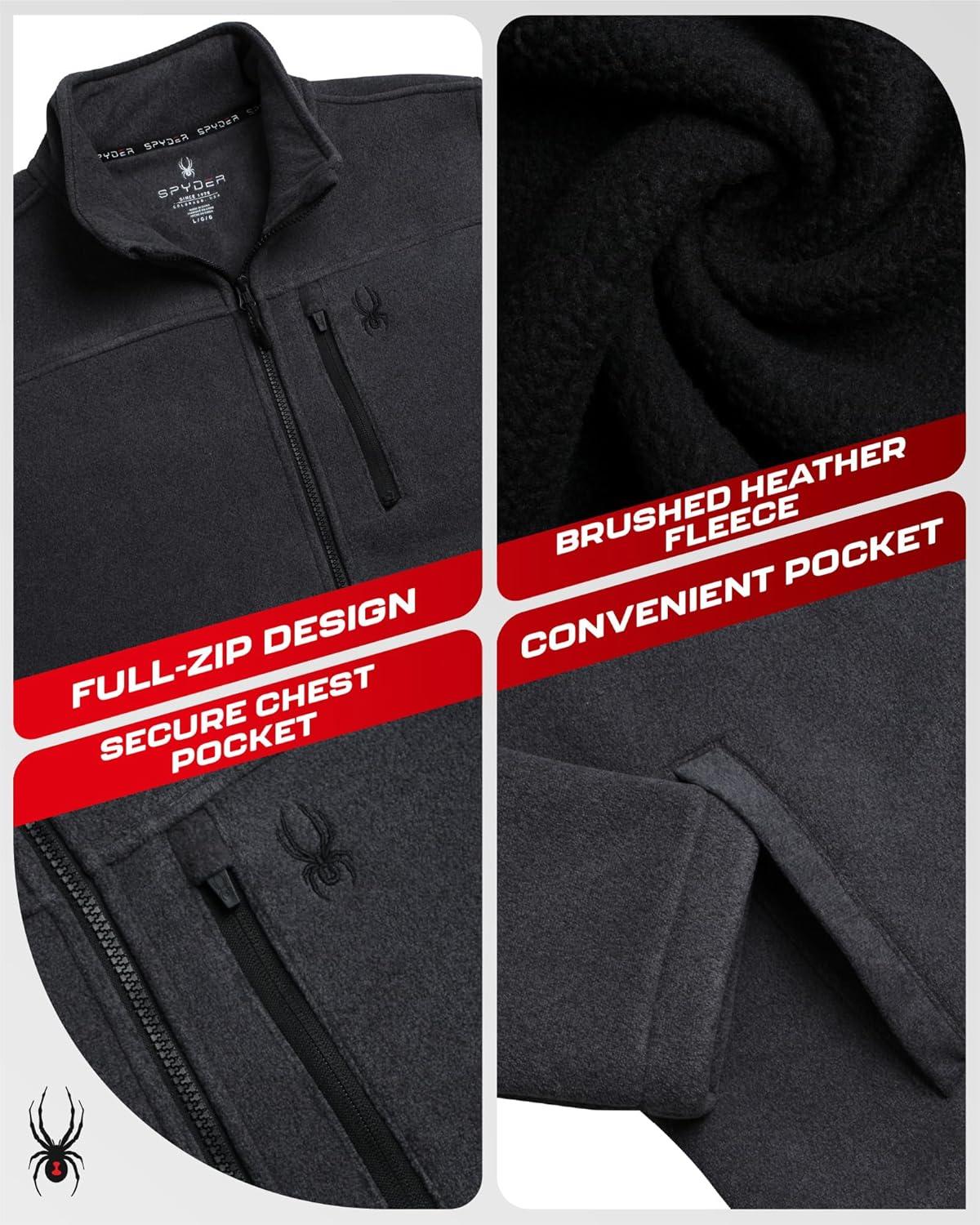 imageSpyder Mens Fleece Jacket Full Zip Up Lightweight Sherpa Fleece Fall Mens Winter Jacket with Pockets for Outdoor HikingBlack