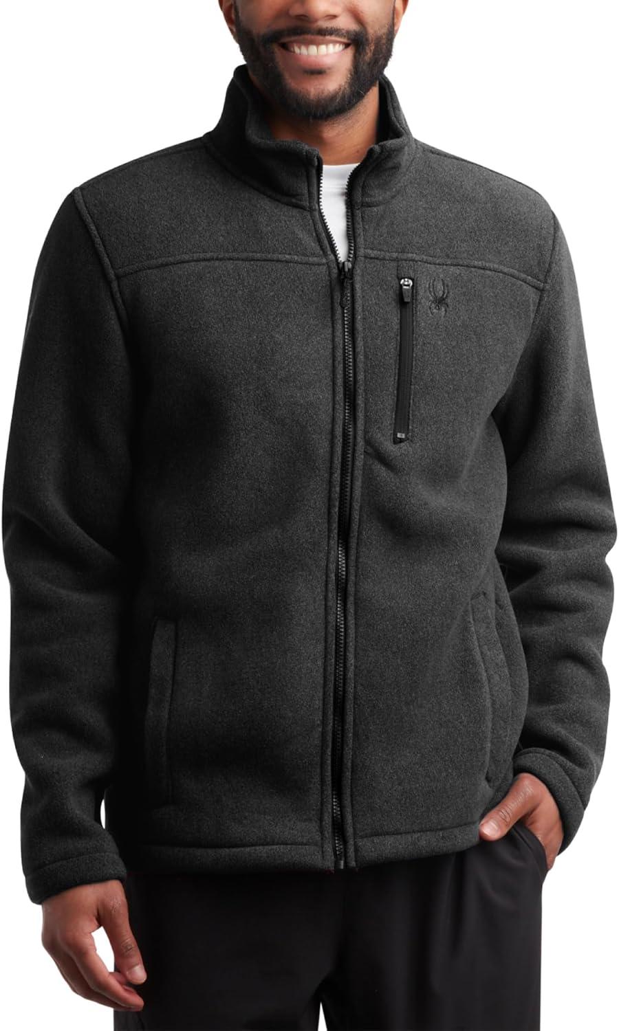 imageSpyder Mens Fleece Jacket Full Zip Up Lightweight Sherpa Fleece Fall Mens Winter Jacket with Pockets for Outdoor HikingBlack
