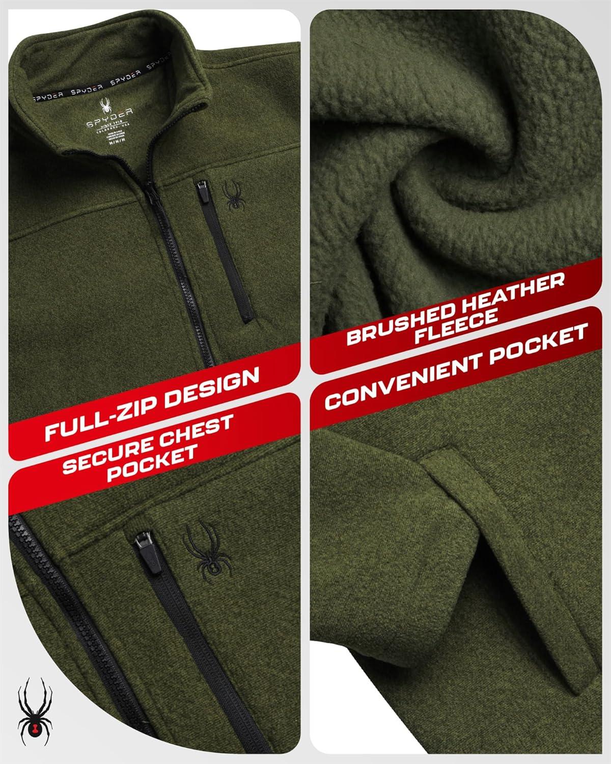 imageSpyder Mens Fleece Jacket Full Zip Up Lightweight Sherpa Fleece Fall Mens Winter Jacket with Pockets for Outdoor HikingOlive