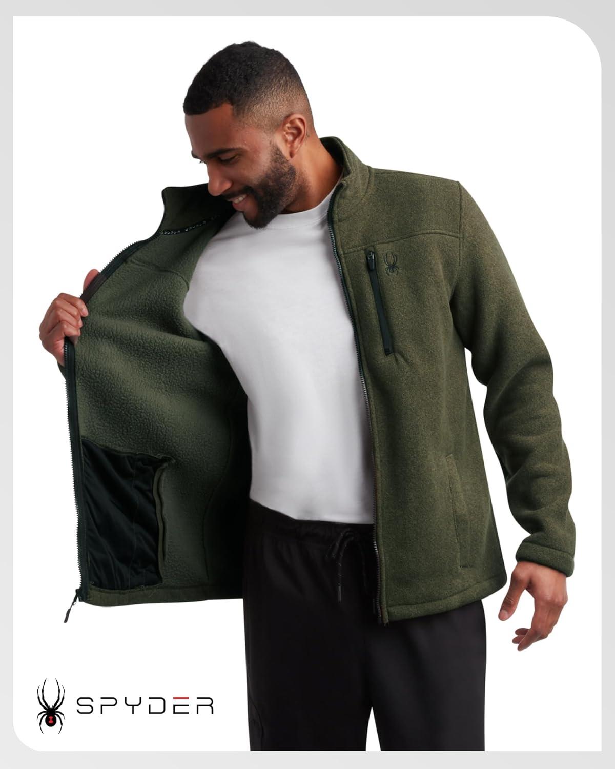 imageSpyder Mens Fleece Jacket Full Zip Up Lightweight Sherpa Fleece Fall Mens Winter Jacket with Pockets for Outdoor HikingOlive