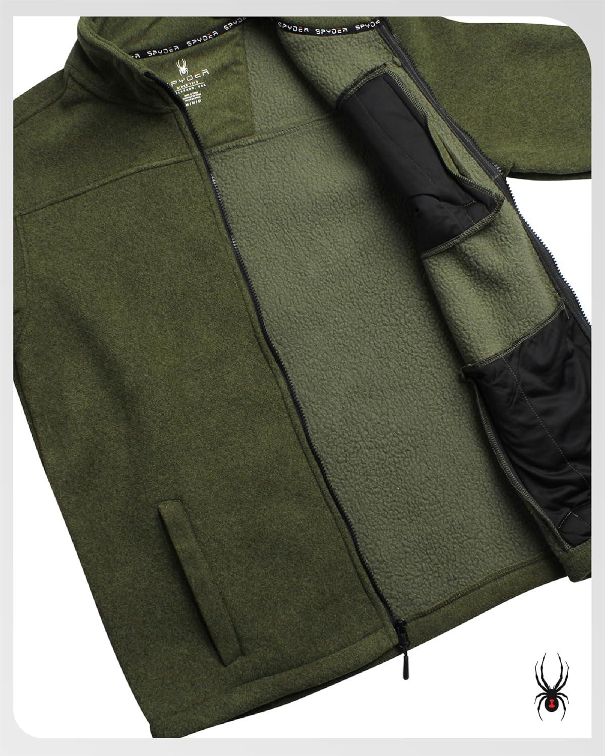 imageSpyder Mens Fleece Jacket Full Zip Up Lightweight Sherpa Fleece Fall Mens Winter Jacket with Pockets for Outdoor HikingOlive