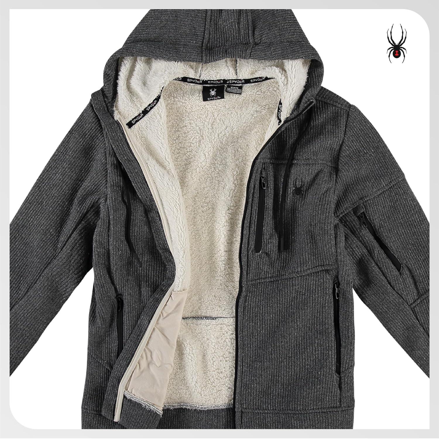 imageSpyder Mens Sherpa Fur Hoodie Soft Stretch Waffle Knit Full Zip Up Hoodie Sweatshirt for Men with Cozy Sherpa Fleece LiningBlack Ink