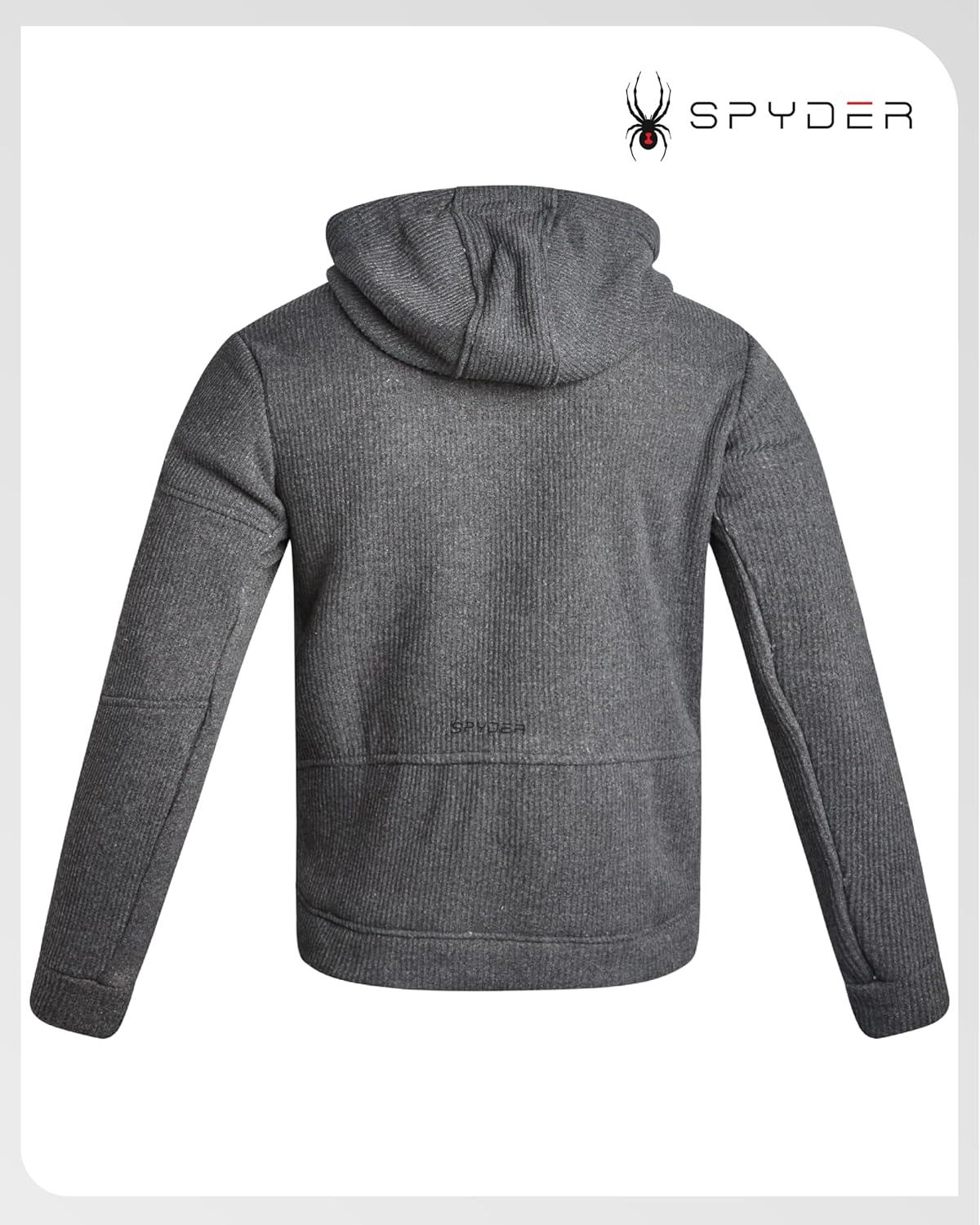 imageSpyder Mens Sherpa Fur Hoodie Soft Stretch Waffle Knit Full Zip Up Hoodie Sweatshirt for Men with Cozy Sherpa Fleece LiningBlack Ink