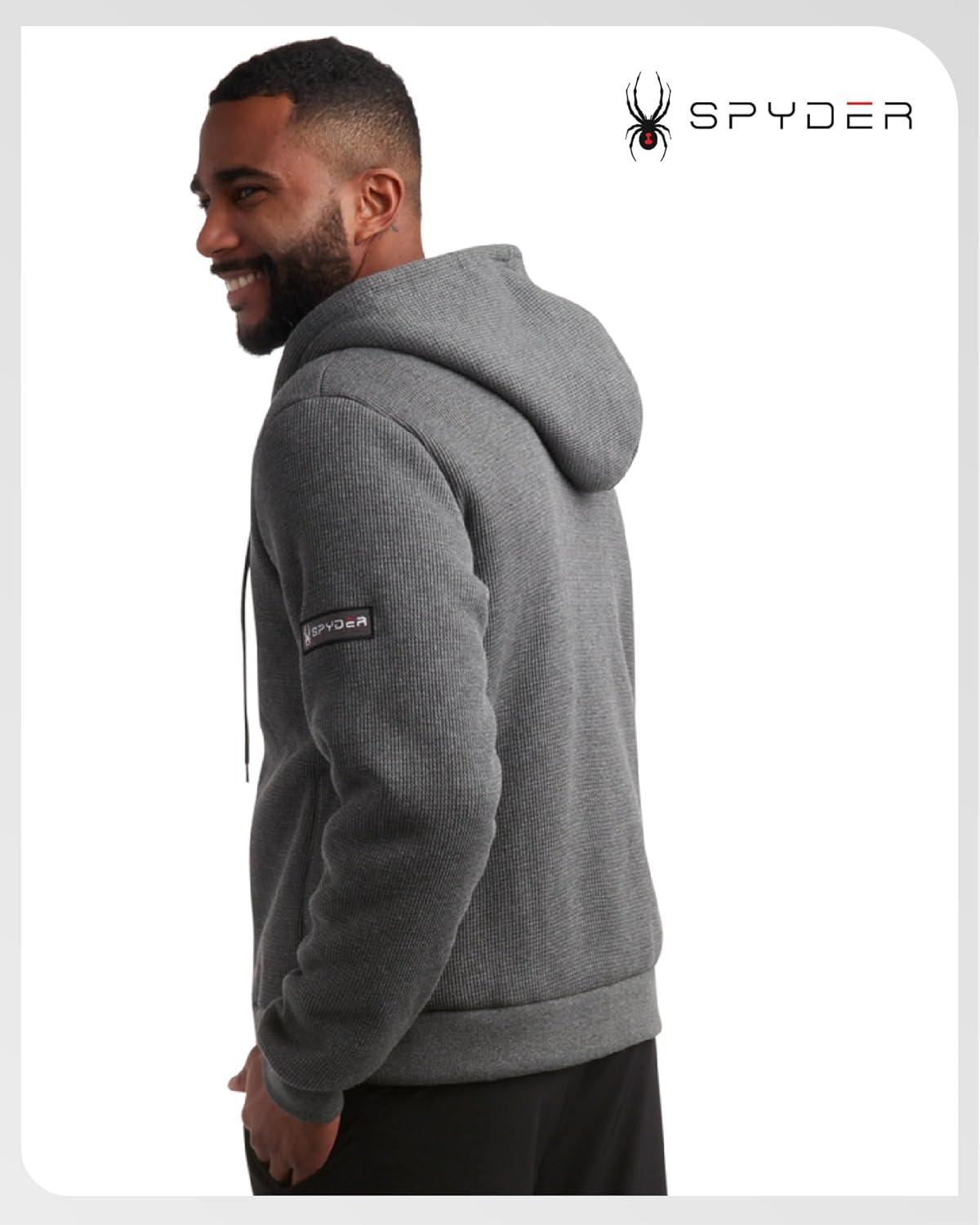 imageSpyder Mens Sherpa Fur Hoodie Soft Stretch Waffle Knit Full Zip Up Hoodie Sweatshirt for Men with Cozy Sherpa Fleece LiningCharcoal Heather